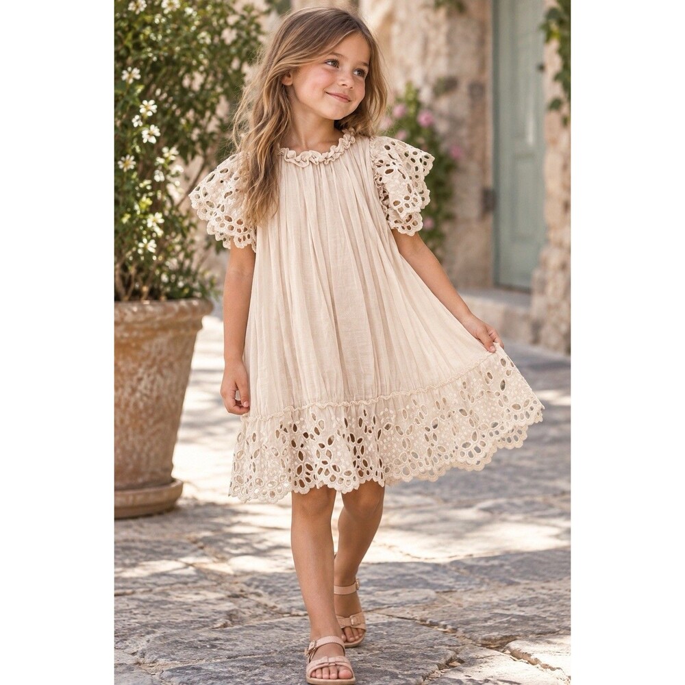 Sea New York Girls Size 6 Eyelet Lace Flutter Sleeve Dress Cream Boho $199